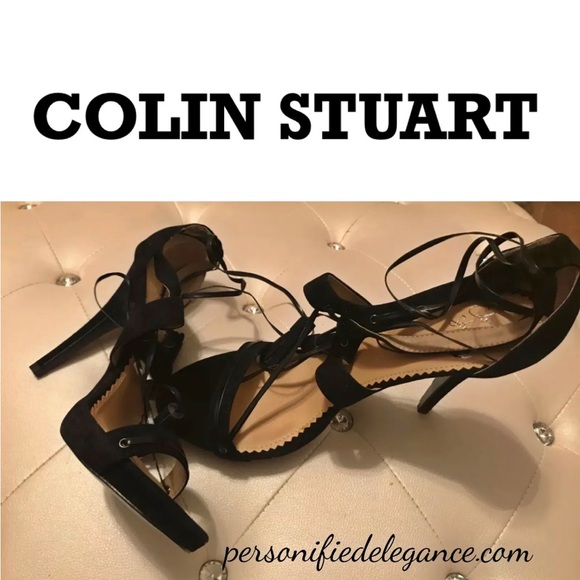 Colin Stuart Black Faux Suede Strappy Heeled Sandals Size 11B - Picture 1 of 10